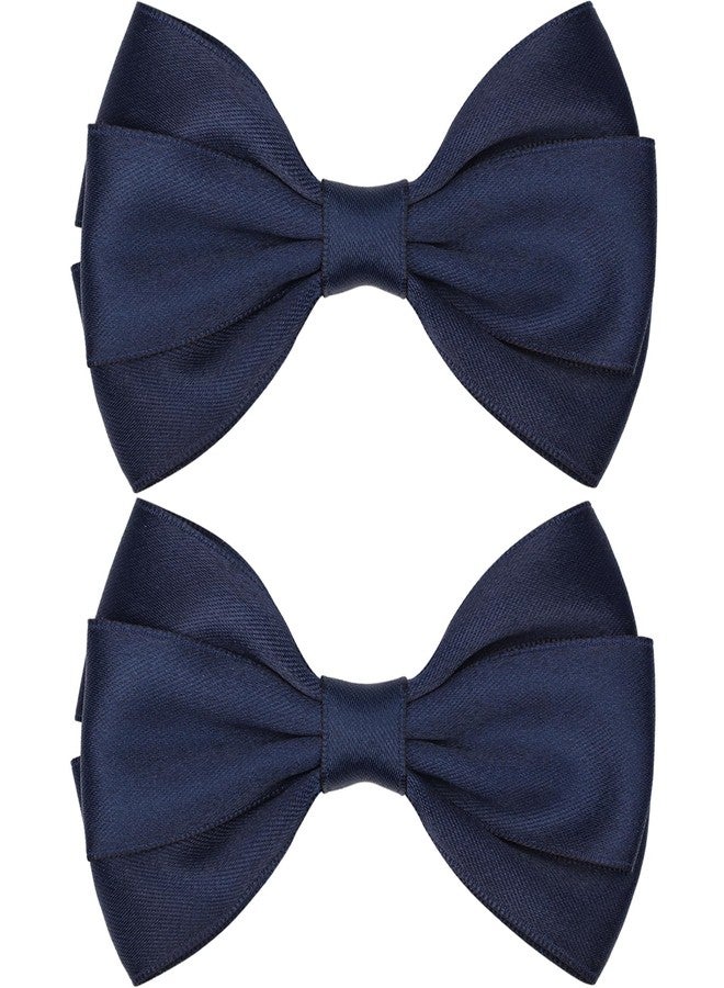 ZOLYCO 4.5 Inches Hair Bows for Girls Thick Ribbon Boutique Alligator Clips Hair Accessories for Baby Girls Toddlers Kids Teens 2 Pcs (Navy Blue) - Image 1